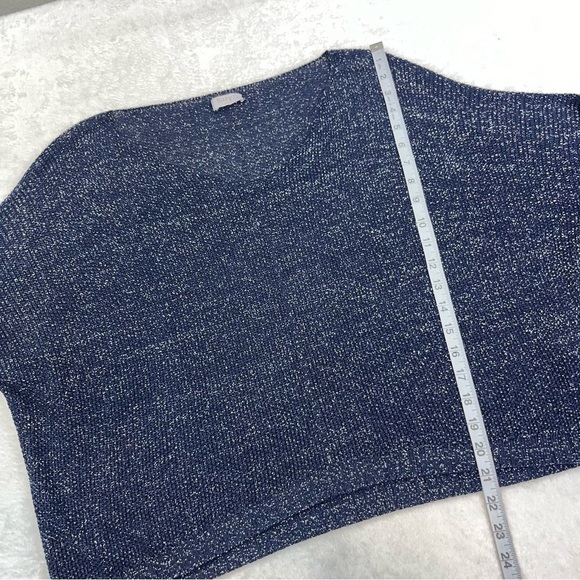 Suzy D London FLORENTINE V NECK SPARKLE BATWING KNIT Sweater Navy Sz LG - Picture 11 of 12